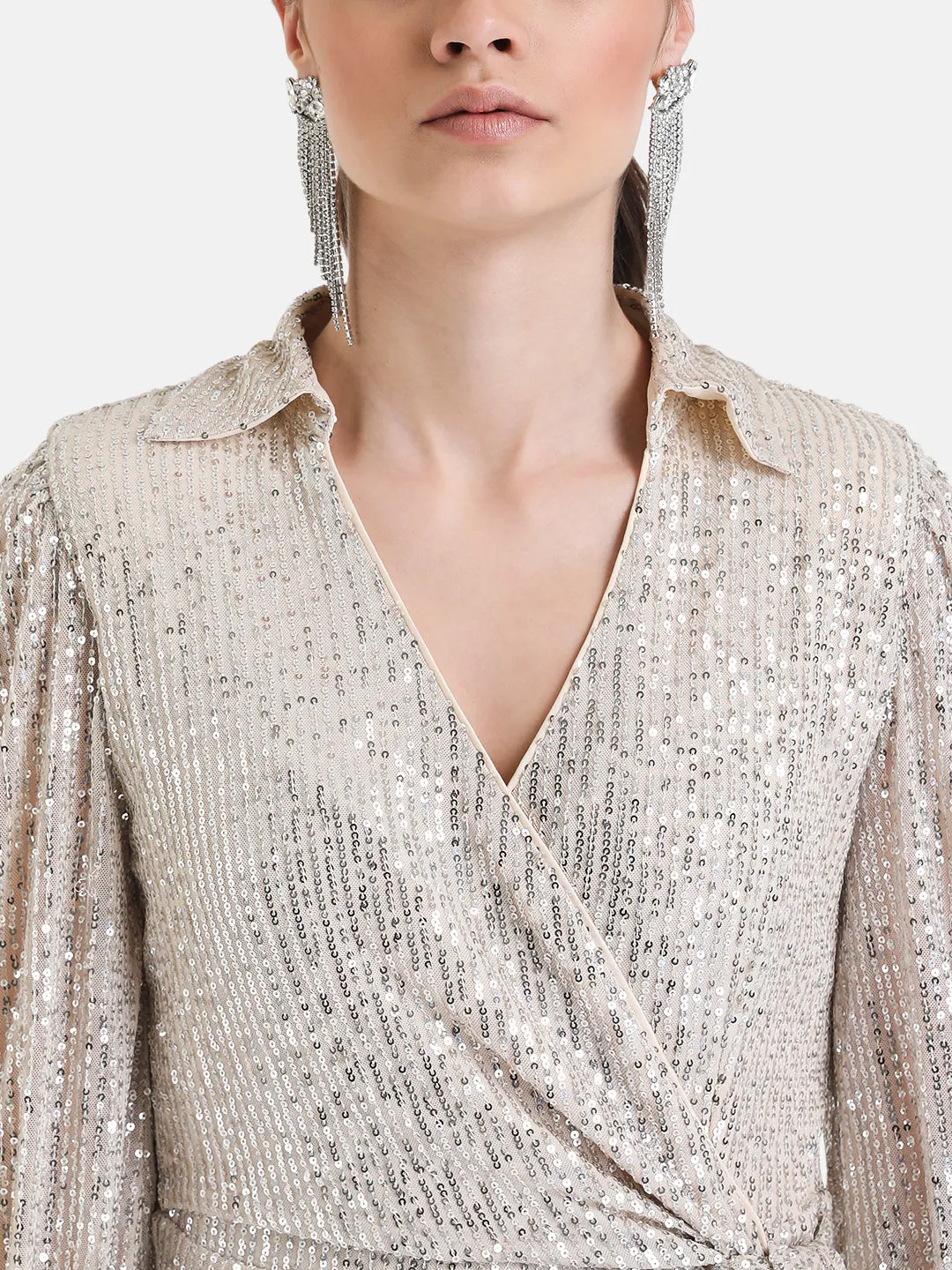 Sequin Wrap Mini Dress