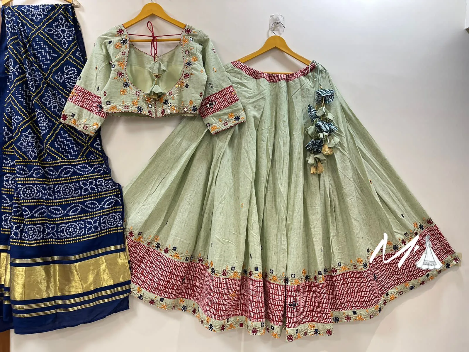 Slub Cotton Pastal Colour Combination Mirror Work Chaniya Choli -SSS001LCA