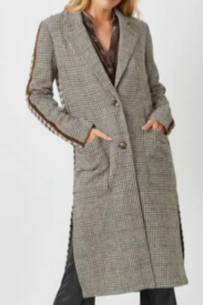 Tape Trim Houndstooth Coat