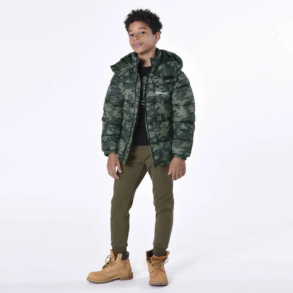 Teen Boys Green Camouflage Puffer Coat