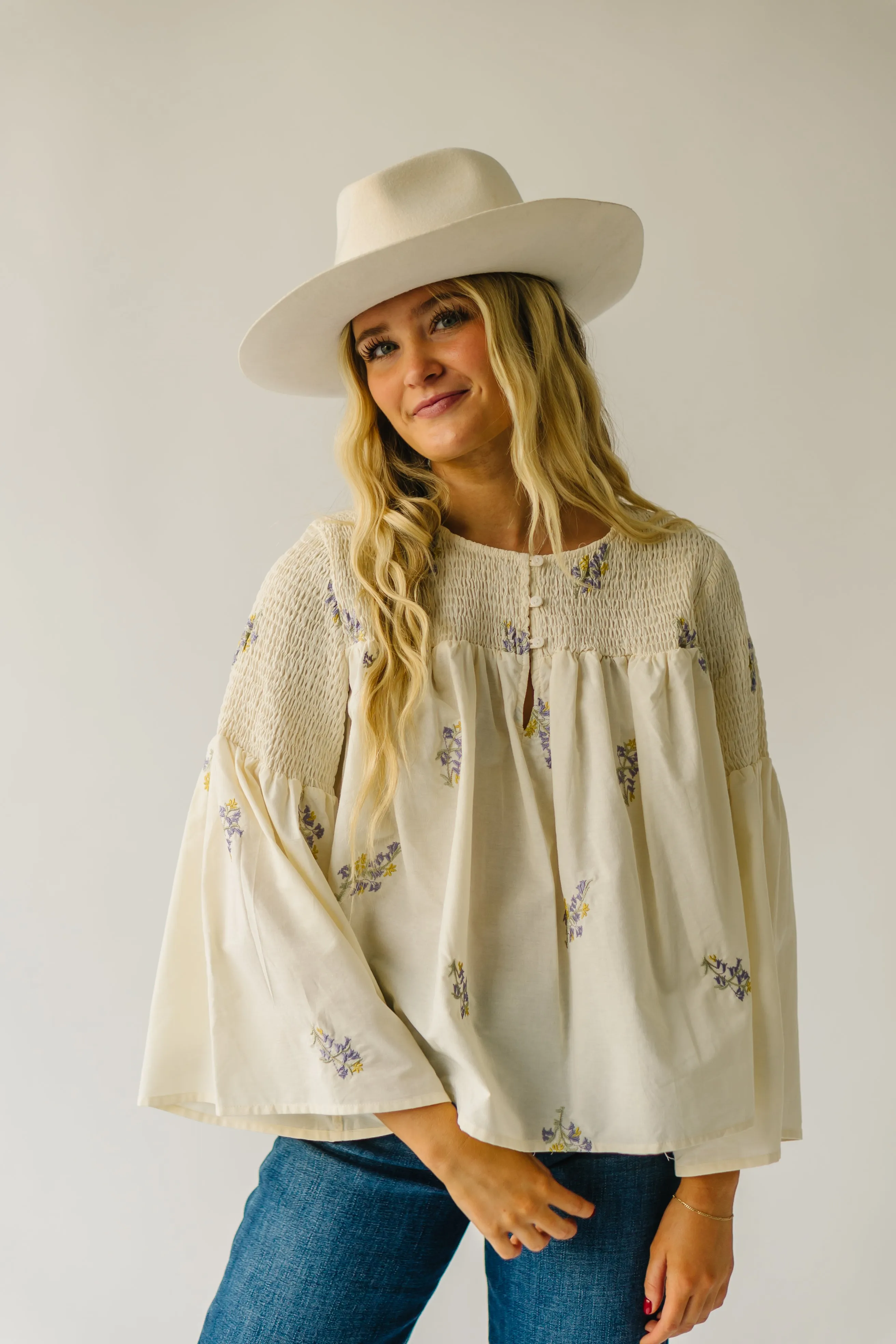 The Clayson Smocked Detail Blouse in Cream