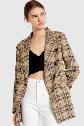 Too Cool For Work Plaid Blazer Camel