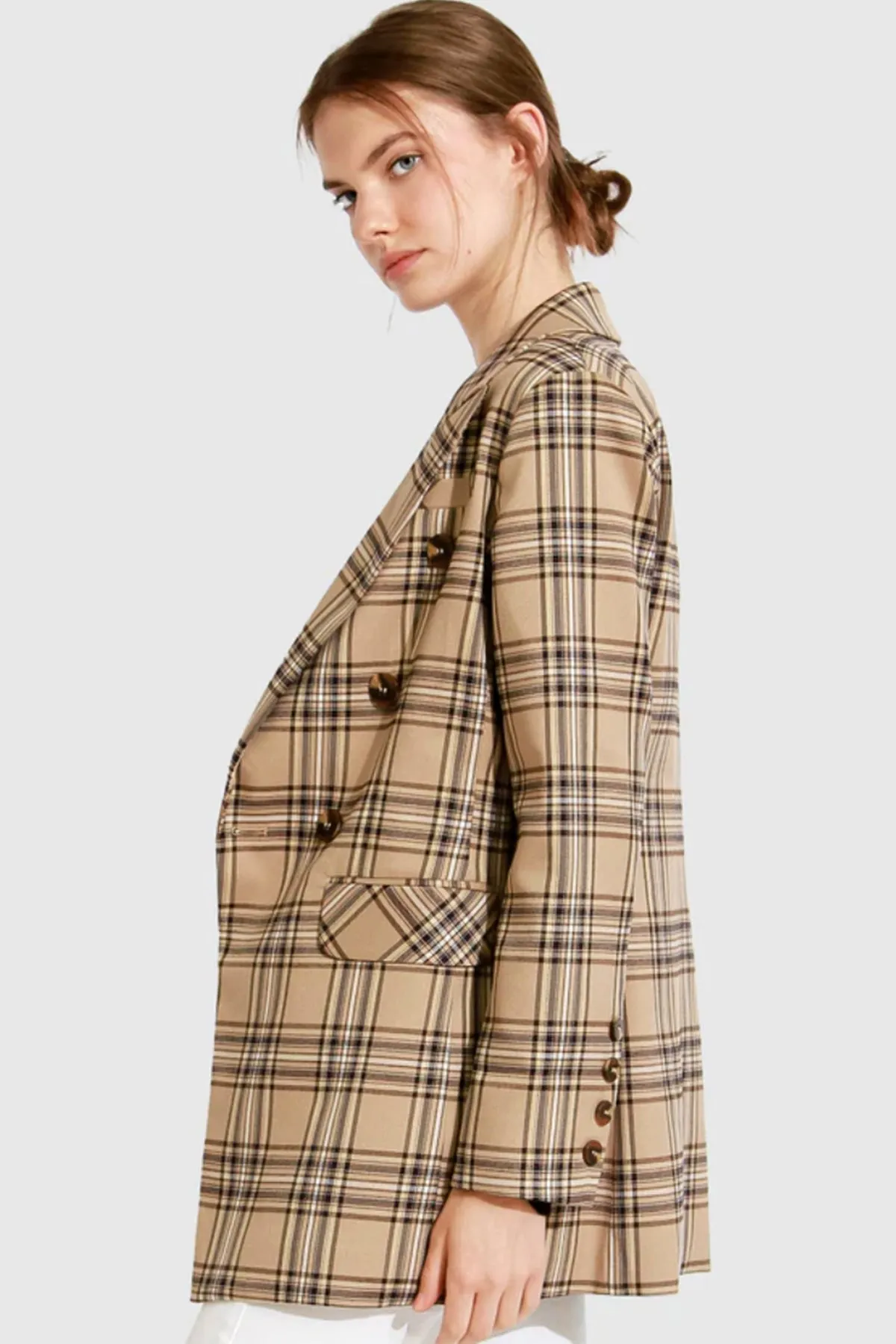 Too Cool For Work Plaid Blazer Camel