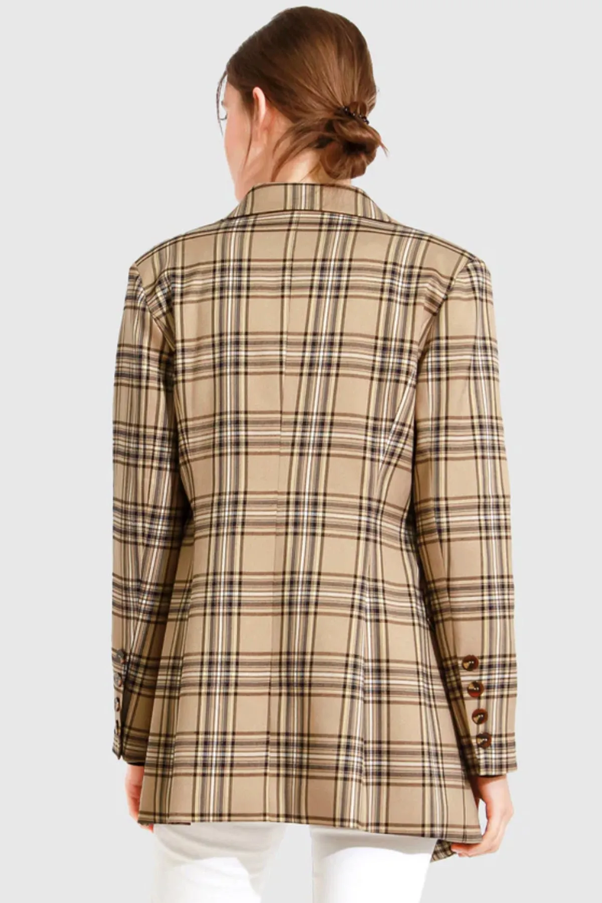 Too Cool For Work Plaid Blazer Camel