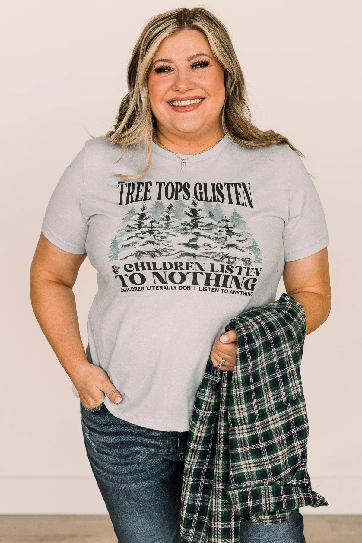 Tree Tops Glisten Graphic Tee- Pale Blue