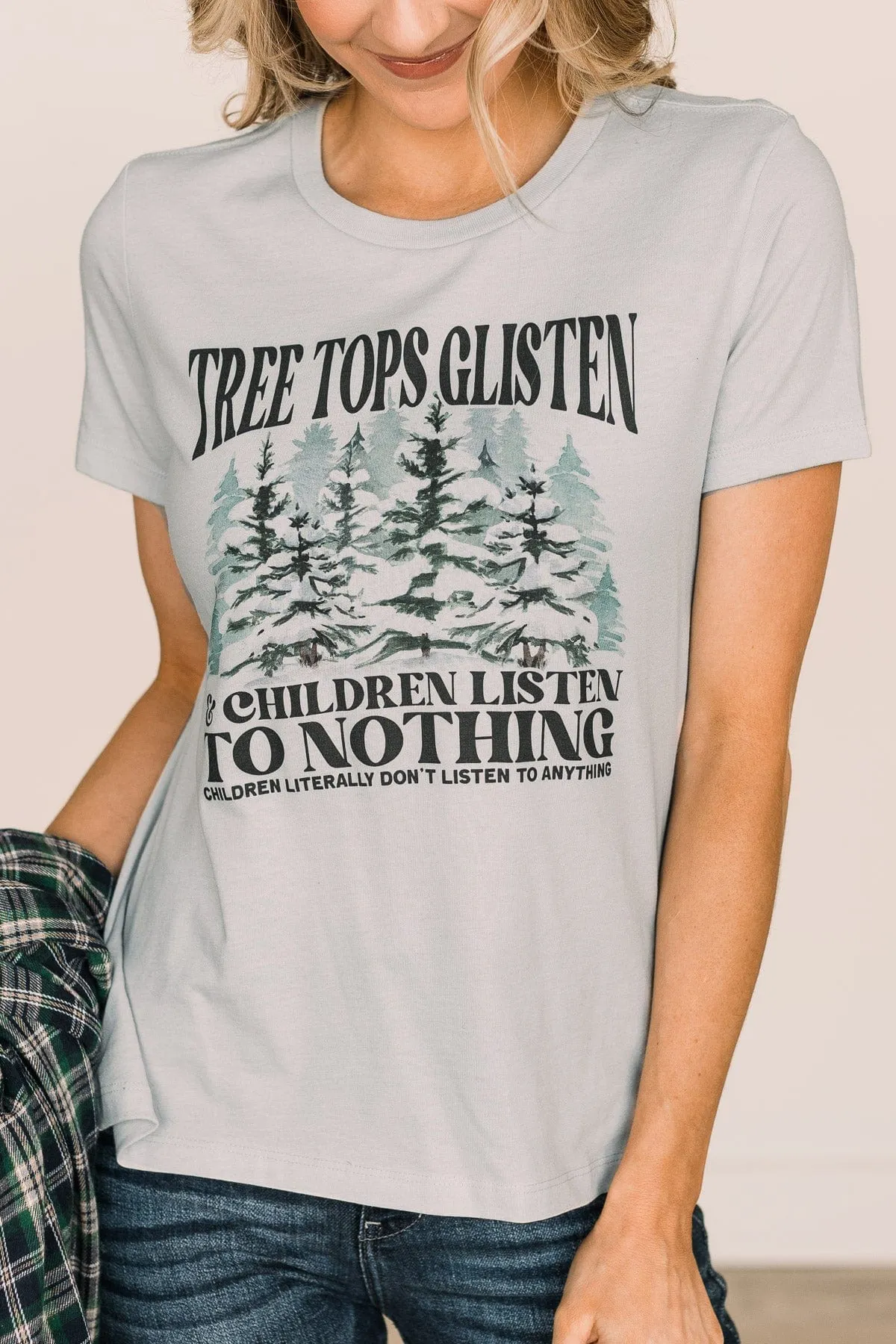 Tree Tops Glisten Graphic Tee- Pale Blue