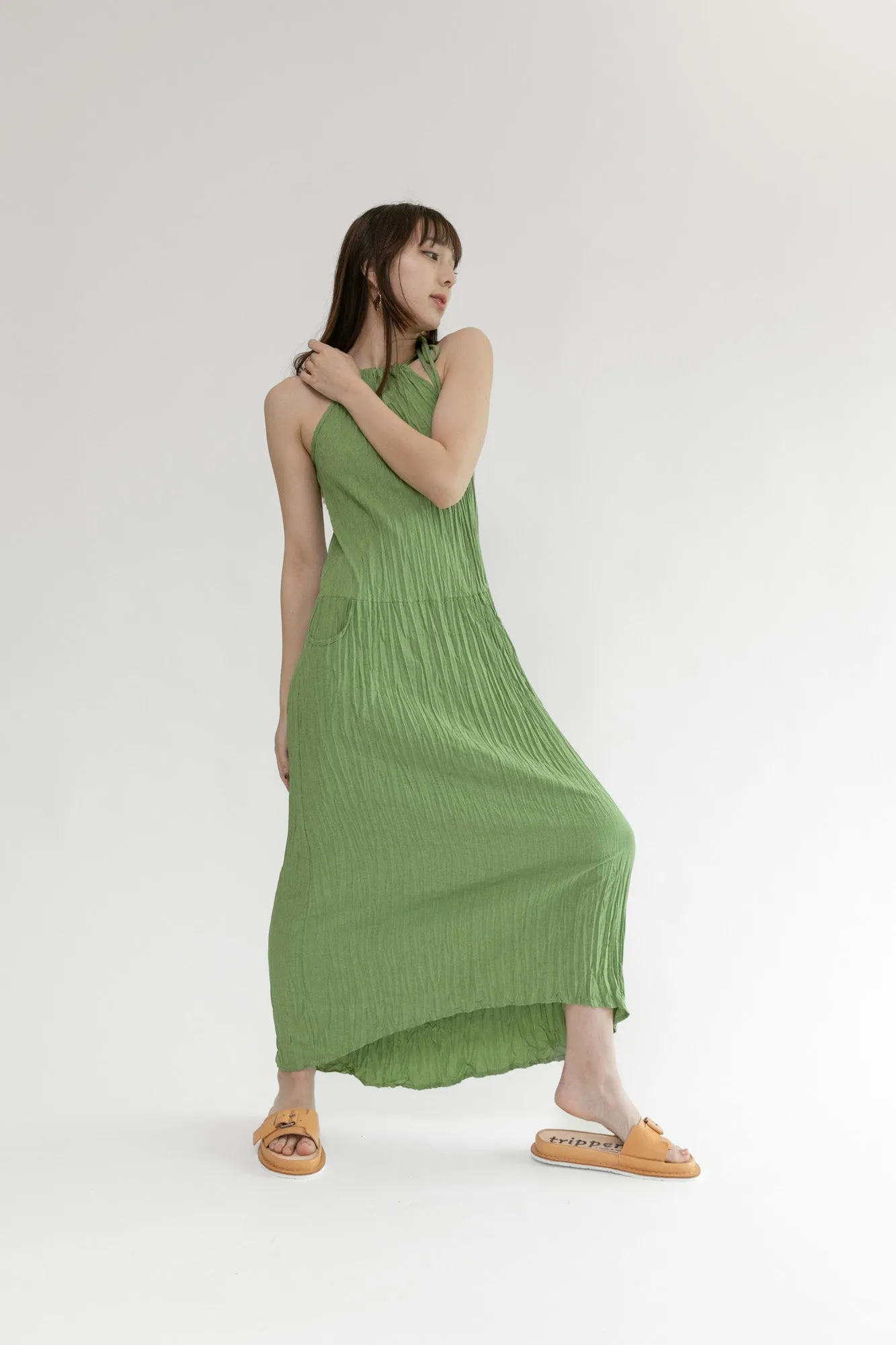 Twisted Maxi Halter Dress | Matcha