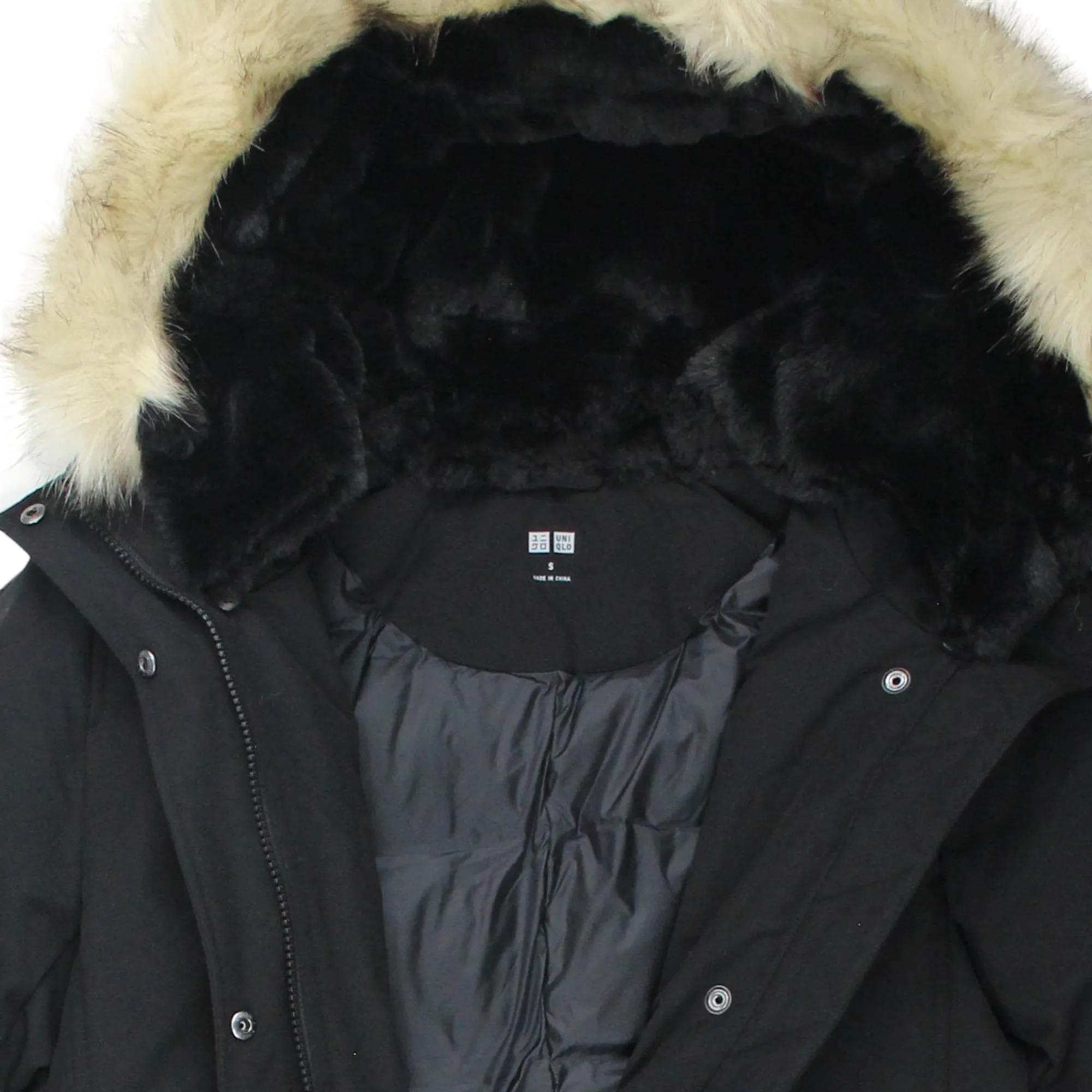 Uniqlo Black Padded Fur Trim Hood Jacket