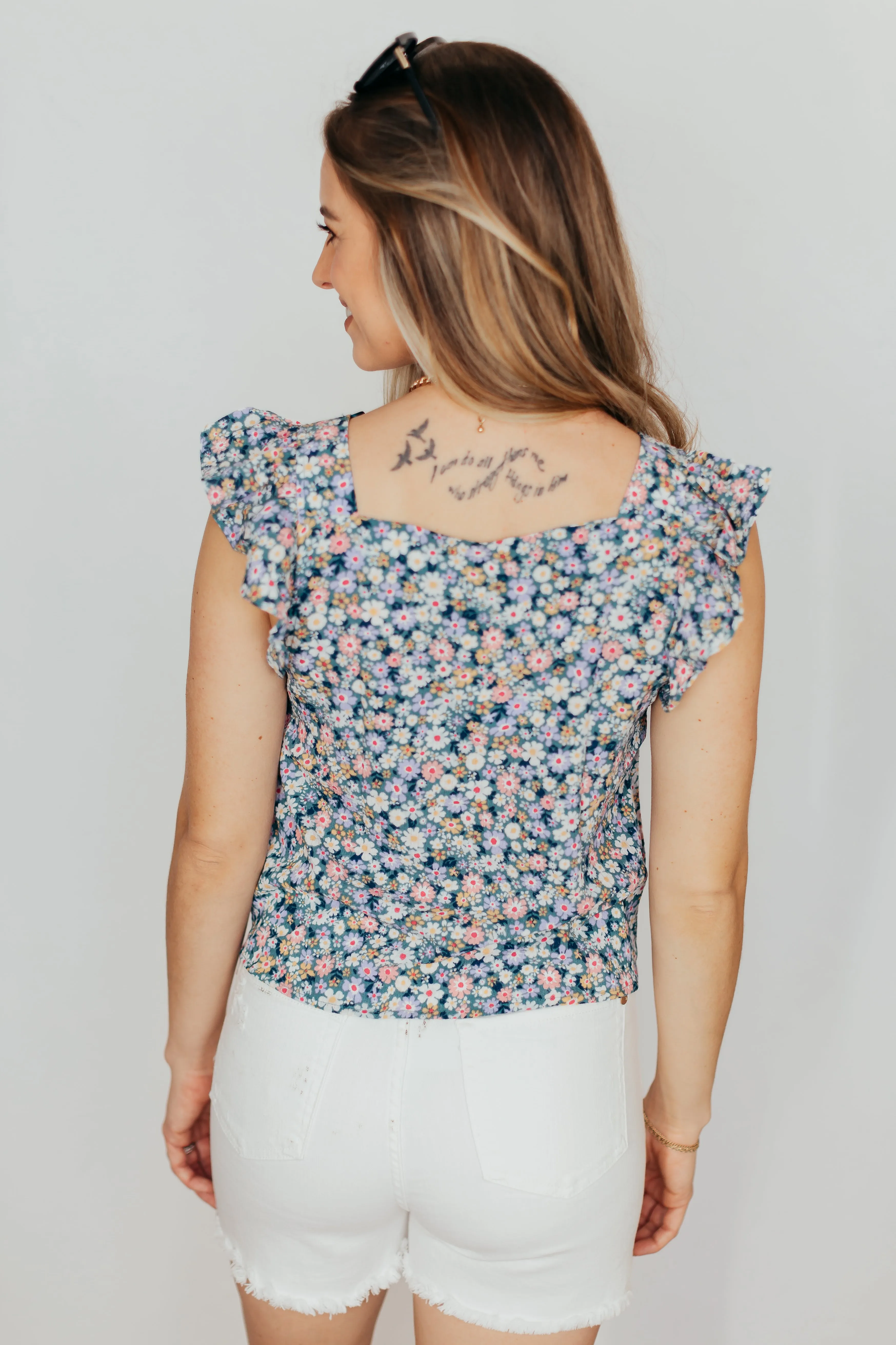 Wild Flower Floral Button Top