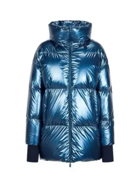 Women s Glossy High Neck Goose Down Padded Coat Blue 270709