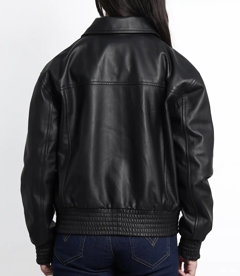 Women's Black Oversized Leather Bomber Jacket