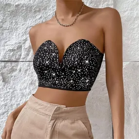 Women's Bandeau Tank Tops Diamond Backless Streetwear Solid Color