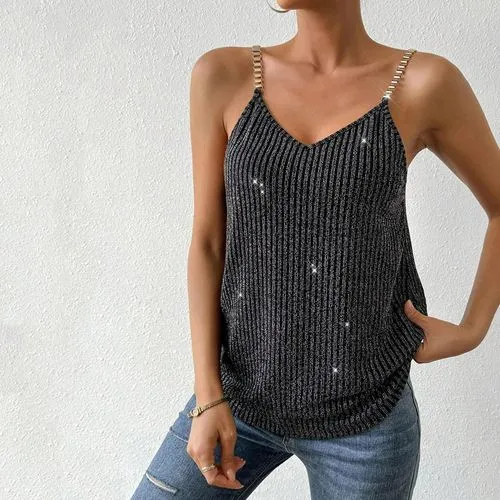 Women's Camisole Tank Tops Chain Elegant Sexy Glittery Solid Color