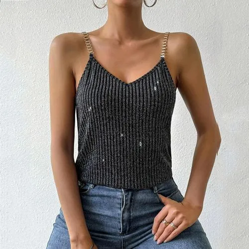 Women's Camisole Tank Tops Chain Elegant Sexy Glittery Solid Color