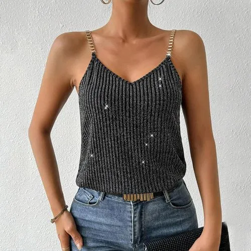 Women's Camisole Tank Tops Chain Elegant Sexy Glittery Solid Color