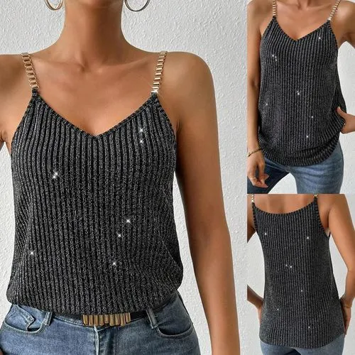 Women's Camisole Tank Tops Chain Elegant Sexy Glittery Solid Color