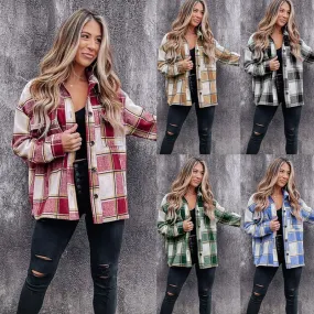 Women's Coat Long Sleeve Blouses Printing Casual Plaid