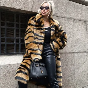 Women's Fashion Leopard Coat Faux Fur Coat