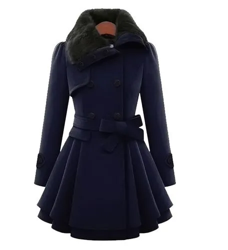 Women's Fashion Solid Color Double Breasted Woolen Coat