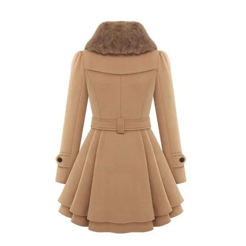 Women's Fashion Solid Color Double Breasted Woolen Coat