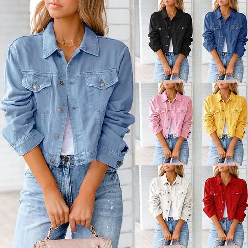 Women's Fashion Solid Color Patchwork Single Breasted Coat Denim Jacket