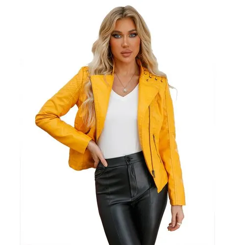 Women's Fashion Solid Color Zipper Coat Leather Jacket