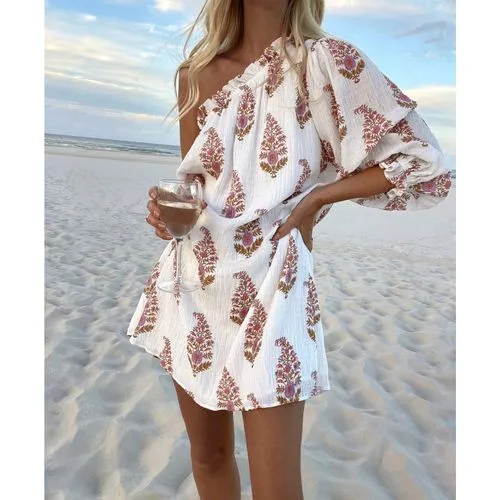 Women's Regular Dress Casual Classic Style Collarless Pleated 3/4 Length Sleeve Flower Knee-length Daily