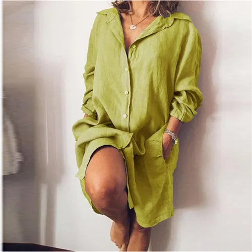 Women's Shirt Dress Casual Turndown Patchwork 3/4 Length Sleeve Solid Color Knee-length Daily