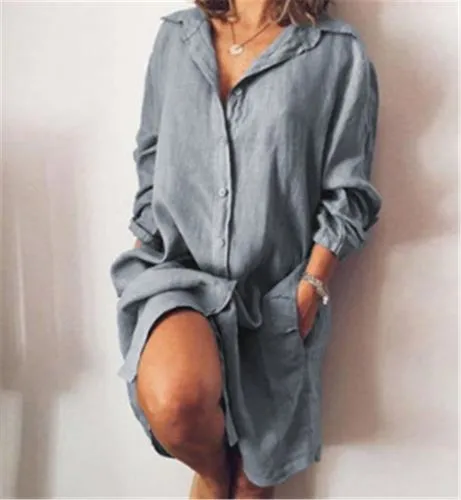 Women's Shirt Dress Casual Turndown Patchwork 3/4 Length Sleeve Solid Color Knee-length Daily