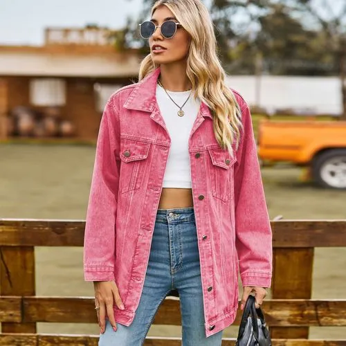 Women's Streetwear Gradient Color Single Breasted Coat Denim Jacket