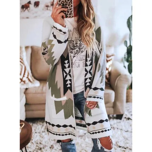 Women's Streetwear Printing Placket Coat Woolen Coat