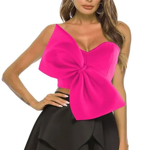 Women's Wrap Crop Top Tank Tops Bowknot Sexy Solid Color