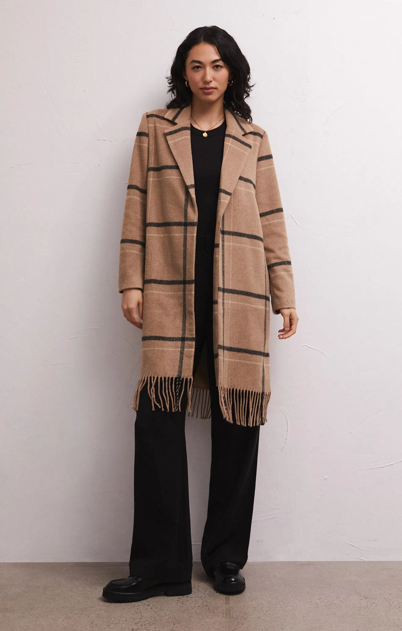 Ynez Fringed Plaid Coat