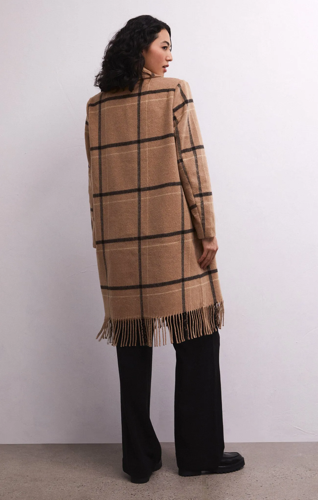 Ynez Fringed Plaid Coat