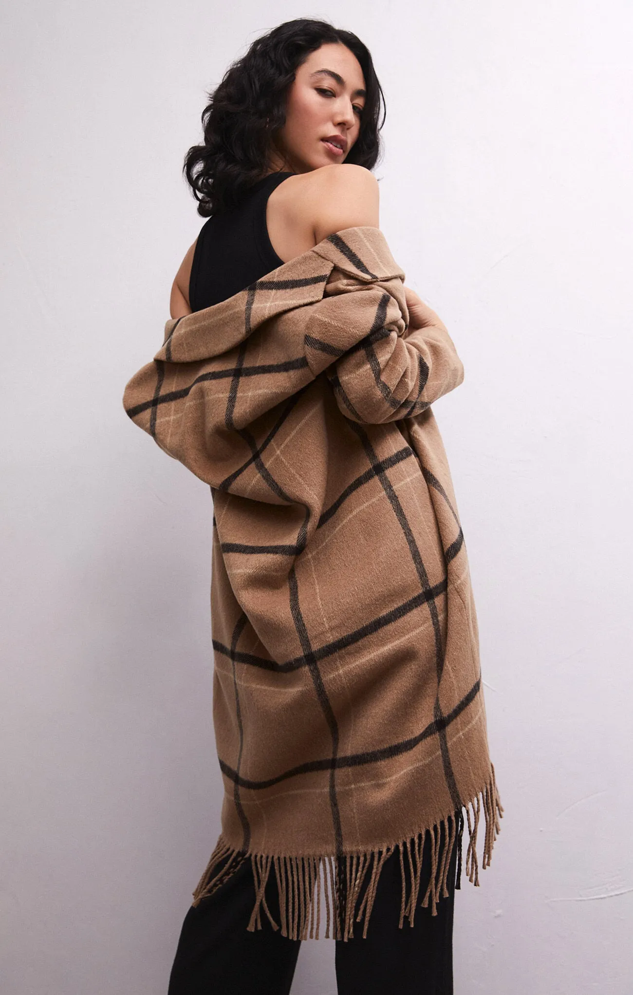 Ynez Fringed Plaid Coat