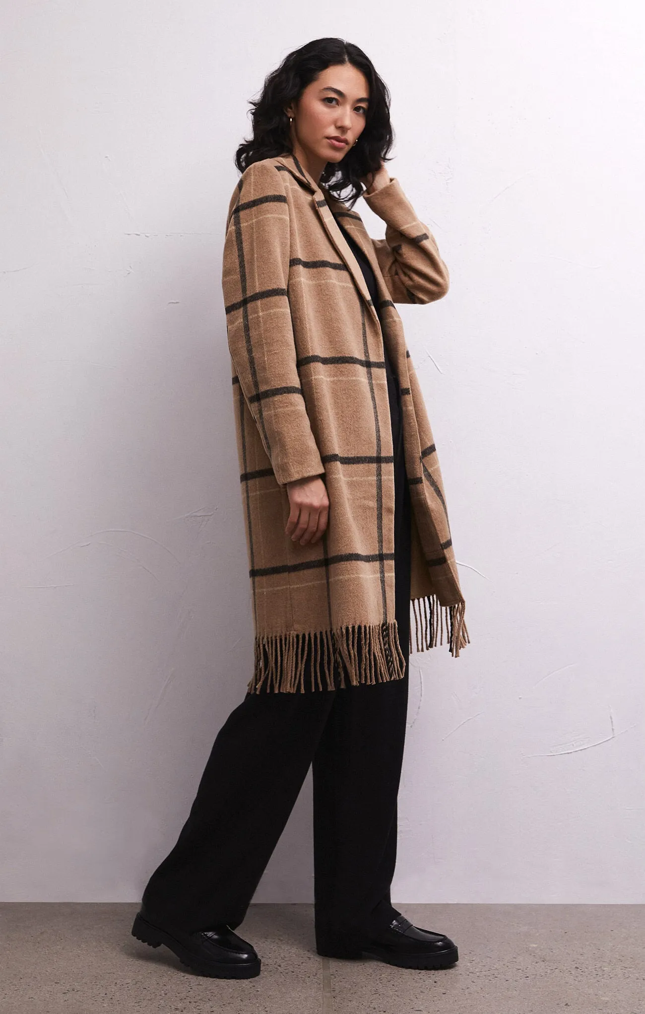 Ynez Fringed Plaid Coat