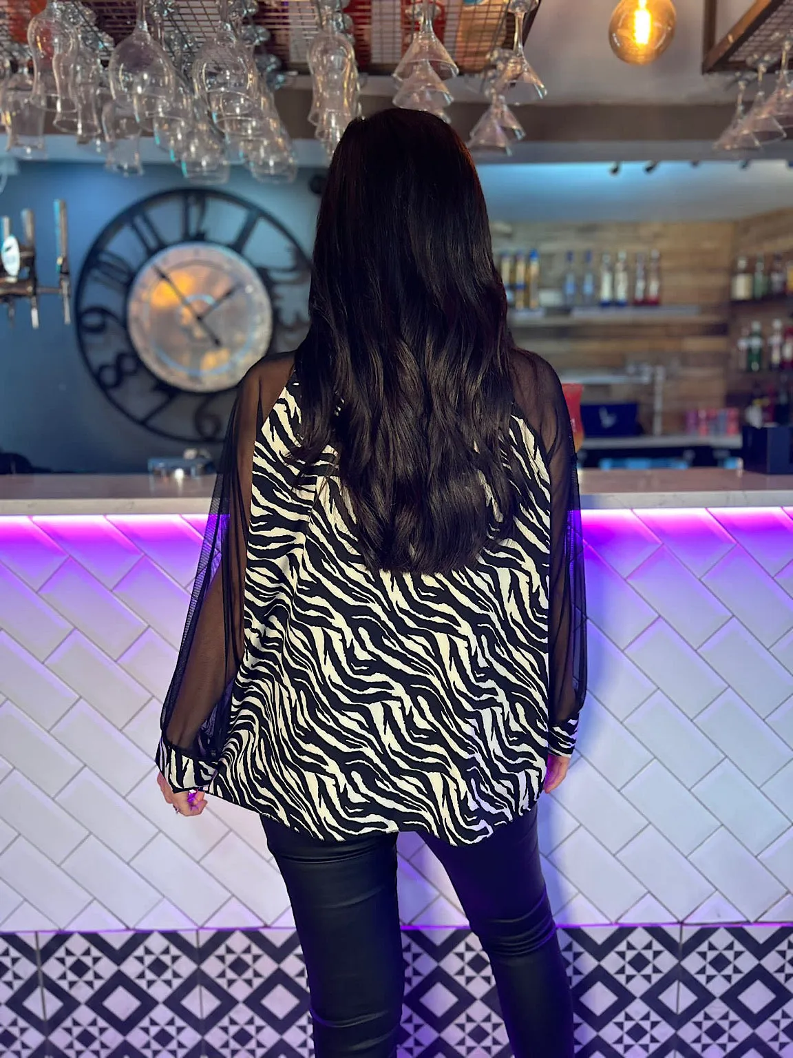 Zebra Print Neck Tie Blouse Lucy